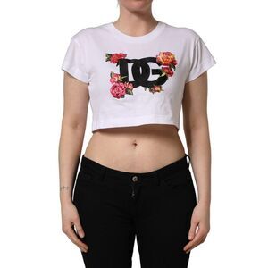 Dolce & Gabbana White DG Floral Cotton Jersey Crop Women's T-shirt
